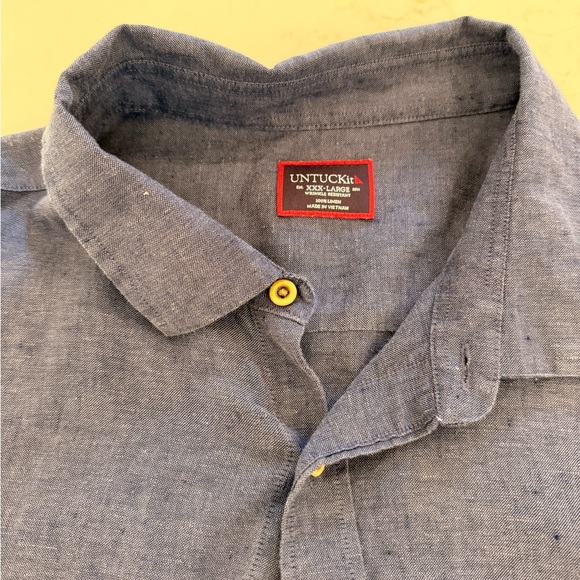 UNTUCKit Cameron WR Blue 100% Linen Short Sleeve Button Front Shirt xxl - Picture 2 of 5